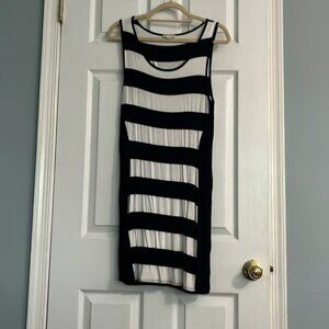 Zenana Outfitters Black and White Striped Knee Length Dress
